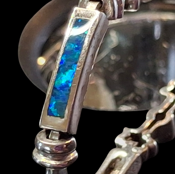 925 Sterling Silver Lab Grown Created Opal Bars 7 inch Chain Gemstone Diamond - Picture 10 of 13